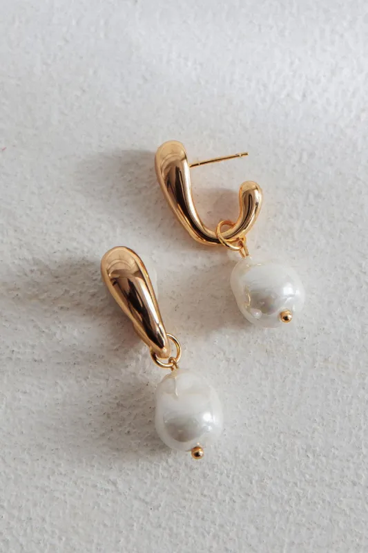 Celene Drop Pearl Earrings Gold sold by Selfie Leslie