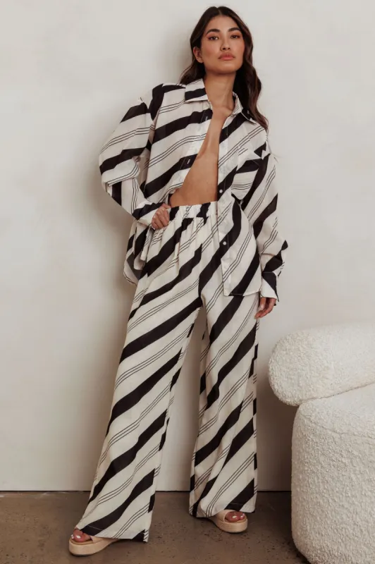 Alex Elastic Waist Striped Print Pant Black/Cream sold by Selfie Leslie