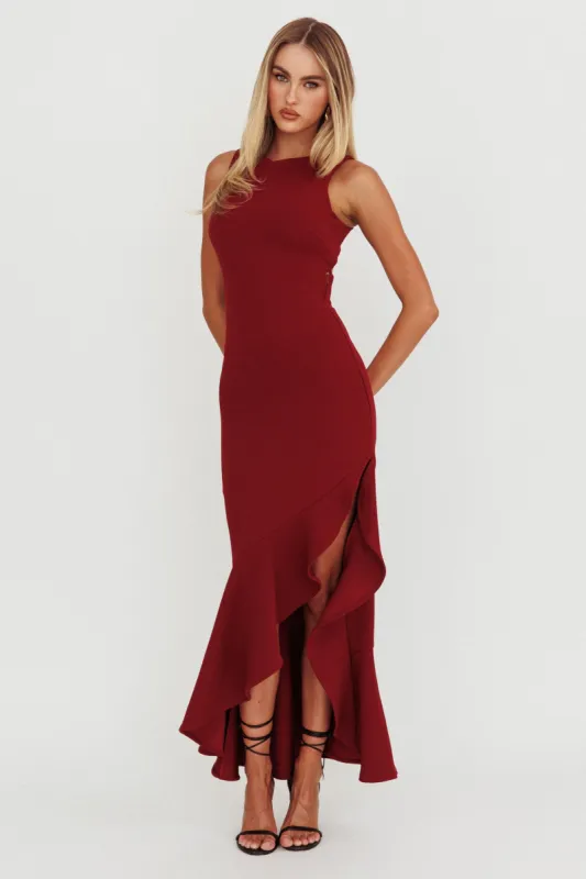 Lights On Asymmetric Hem Maxi Dress Wine sold by Selfie Leslie