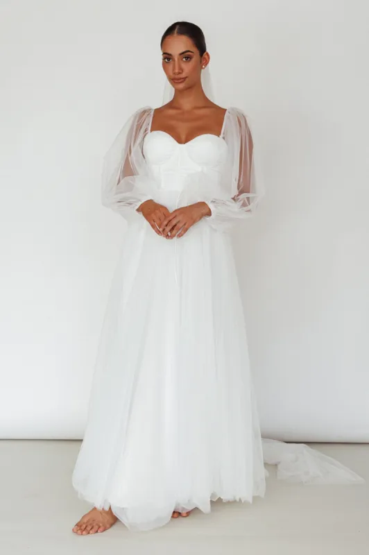 Fairytale Dream Sheer Sleeve Maxi Dress White sold by Selfie Leslie