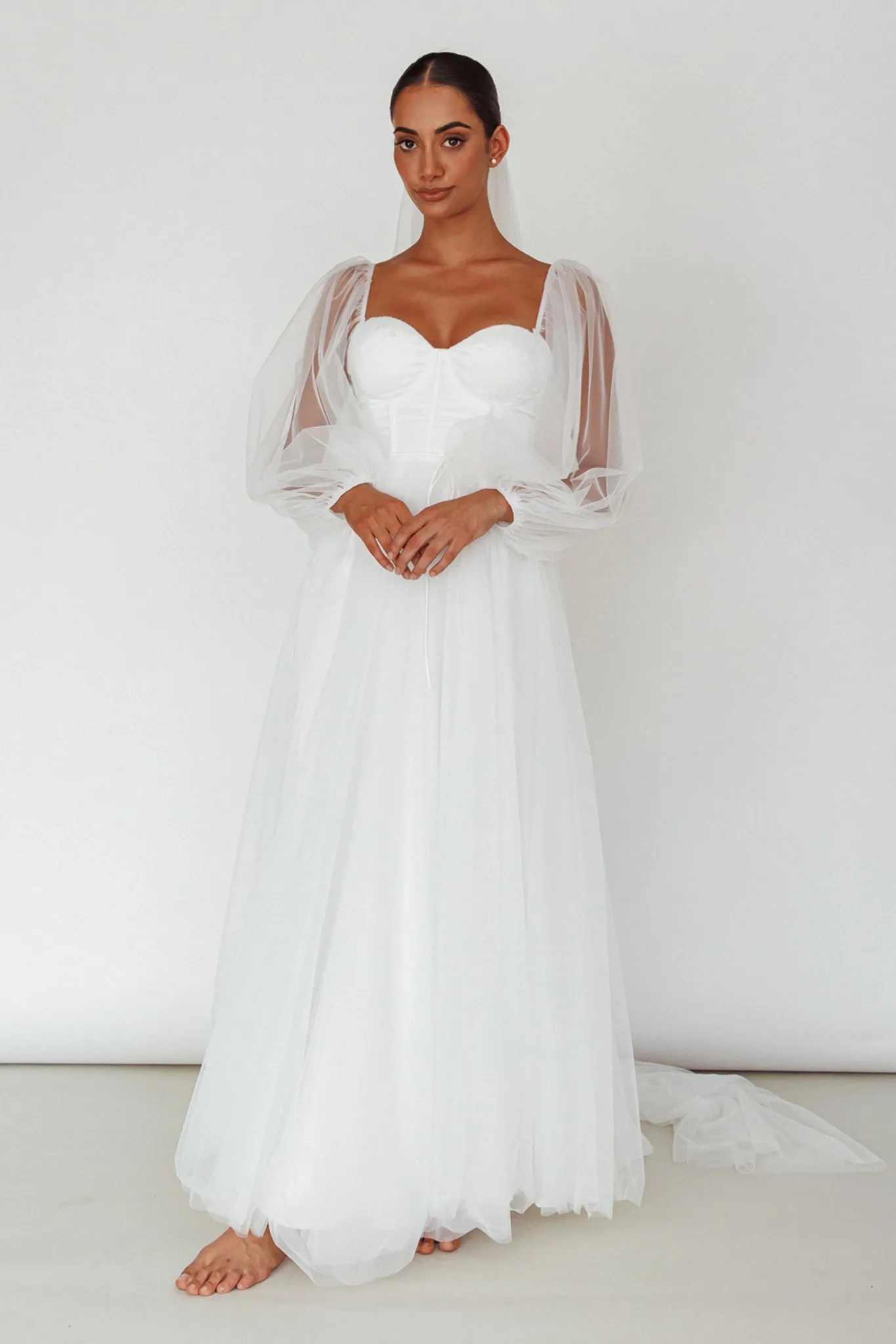 Fairytale Dream Sheer Sleeve Maxi Dress White sold by Selfie Leslie