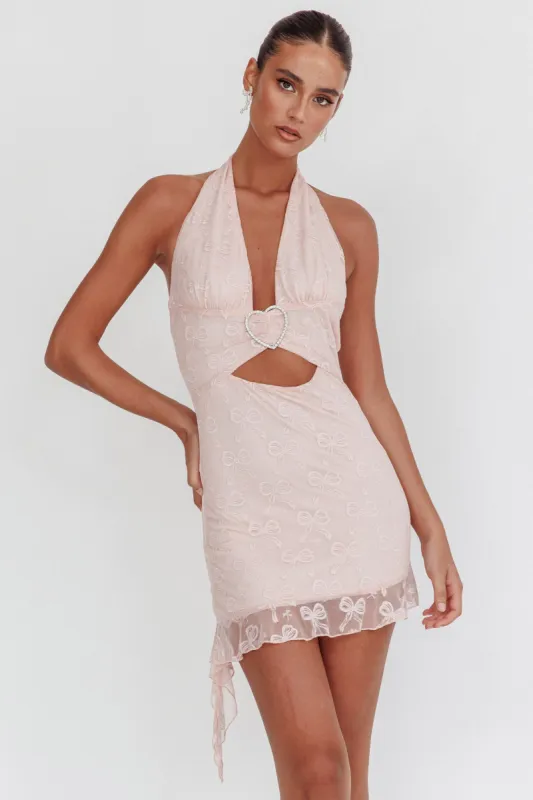 Girl Talk Diamante Heart Mini Dress Blush sold by Selfie Leslie