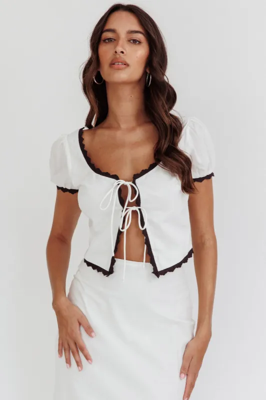 Wistful Tied Puff Sleeve Top White sold by Selfie Leslie