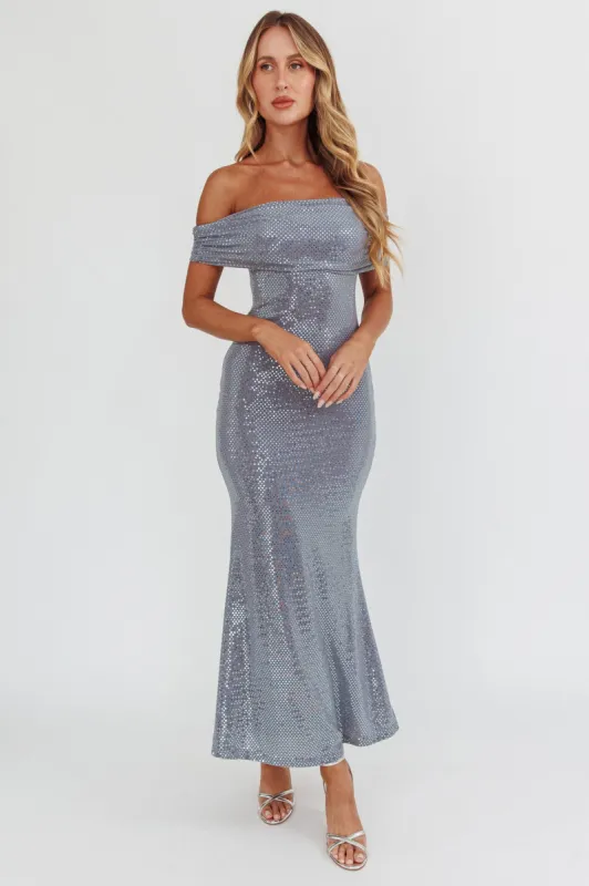 Kailey Off-Shoulder Maxi Dress Spangle Silver sold by Selfie Leslie