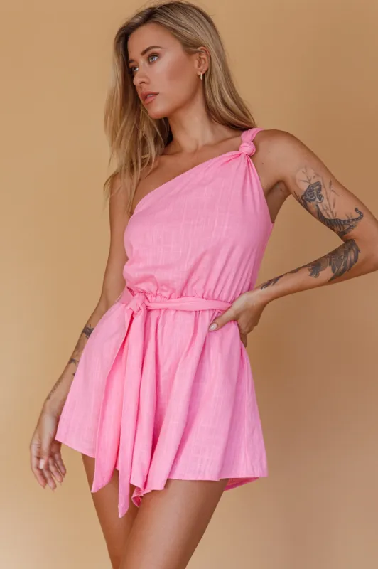 Summer Lover One-Shoulder Romper Pink sold by Selfie Leslie