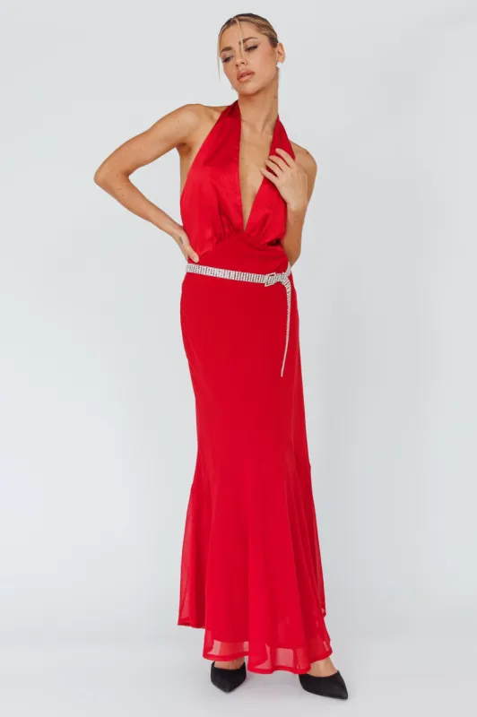 Vision Halterneck Midi Dress Cherry sold by Selfie Leslie