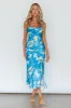 Well Versed Pleated Bust Front Split Dress Flora Blue sold by Selfie Leslie