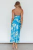 Well Versed Pleated Bust Front Split Dress Flora Blue sold by Selfie Leslie