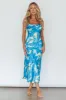 Well Versed Pleated Bust Front Split Dress Flora Blue sold by Selfie Leslie