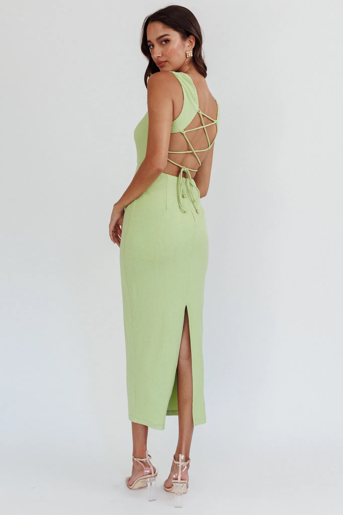 Jennine Lace-Up Back Midi Dress Matcha sold by Selfie Leslie product image thumbnail 2