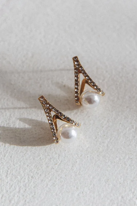 Smile Bright Pearl Zircon Stud Earrings Gold made by Selfie Leslie