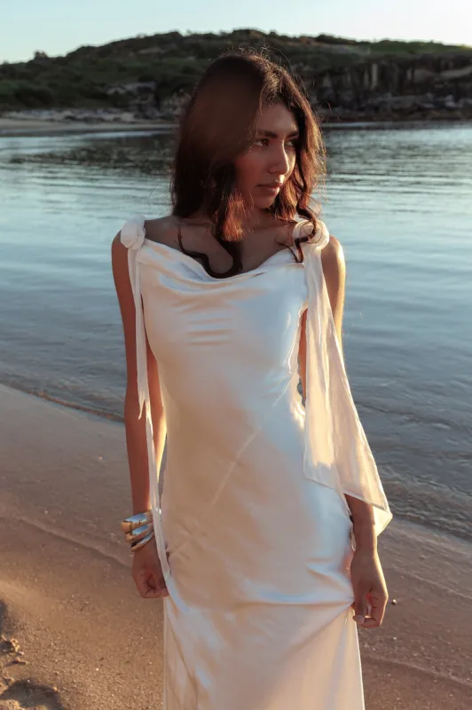 Afterglow Backless Cowl Neck Maxi Dress Off White sold by Selfie Leslie