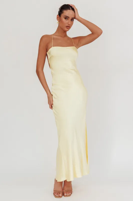Dolce Life Backless Satin Maxi Dress Butter sold by Selfie Leslie