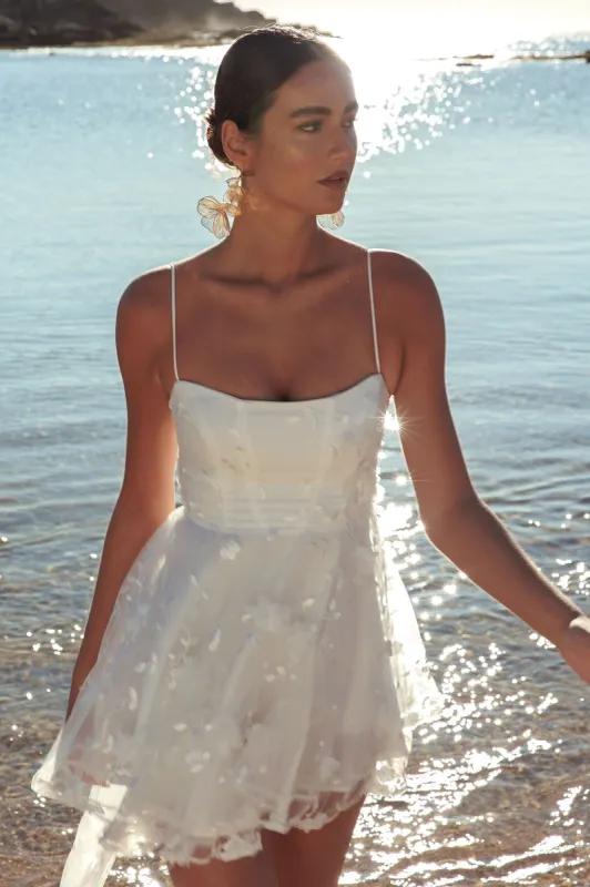 Athens Floral Bow Mini Dress White sold by Selfie Leslie