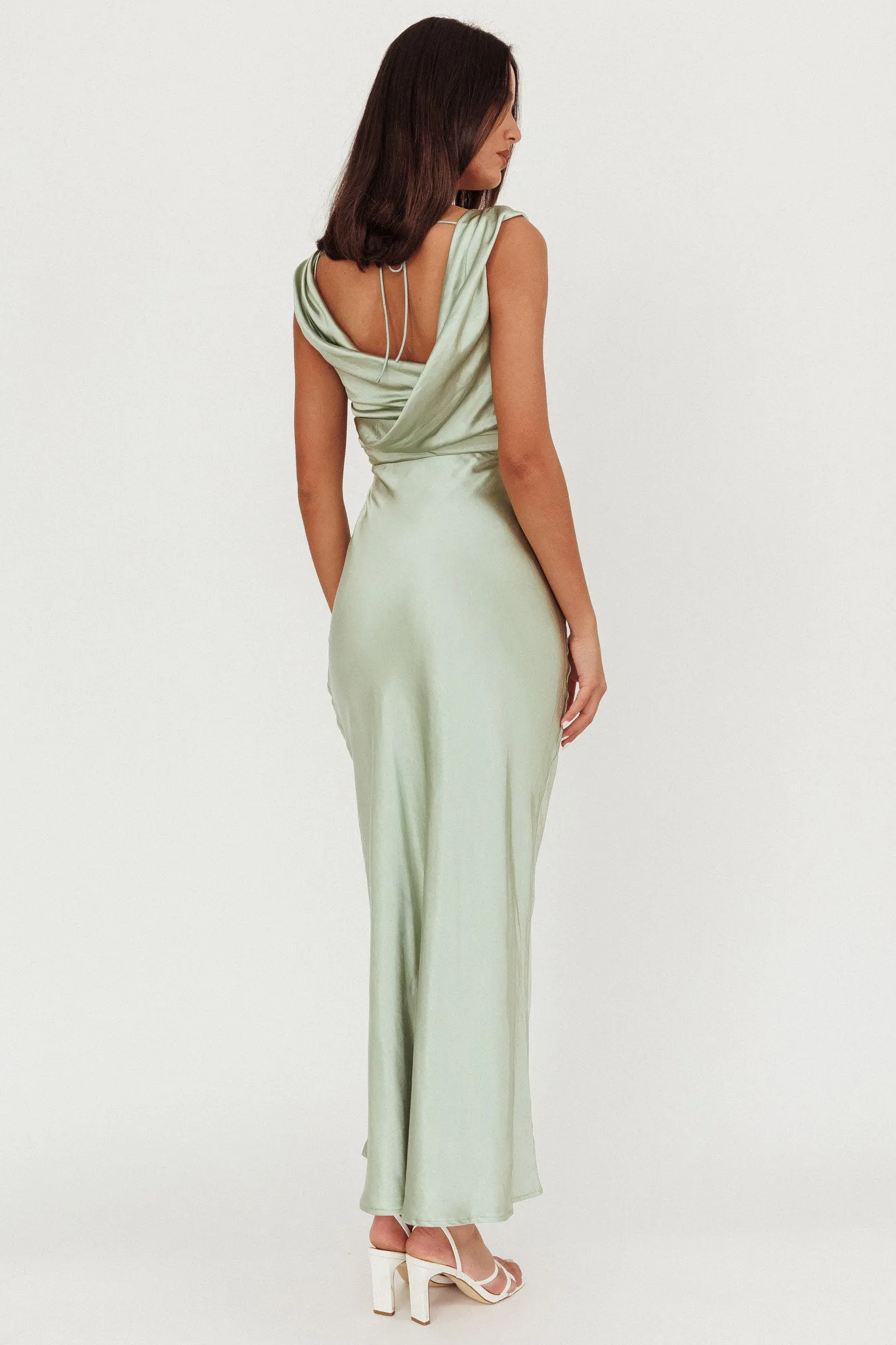Chills Cowl Neck Satin Maxi Dress Sage sold by Selfie Leslie product image thumbnail 2