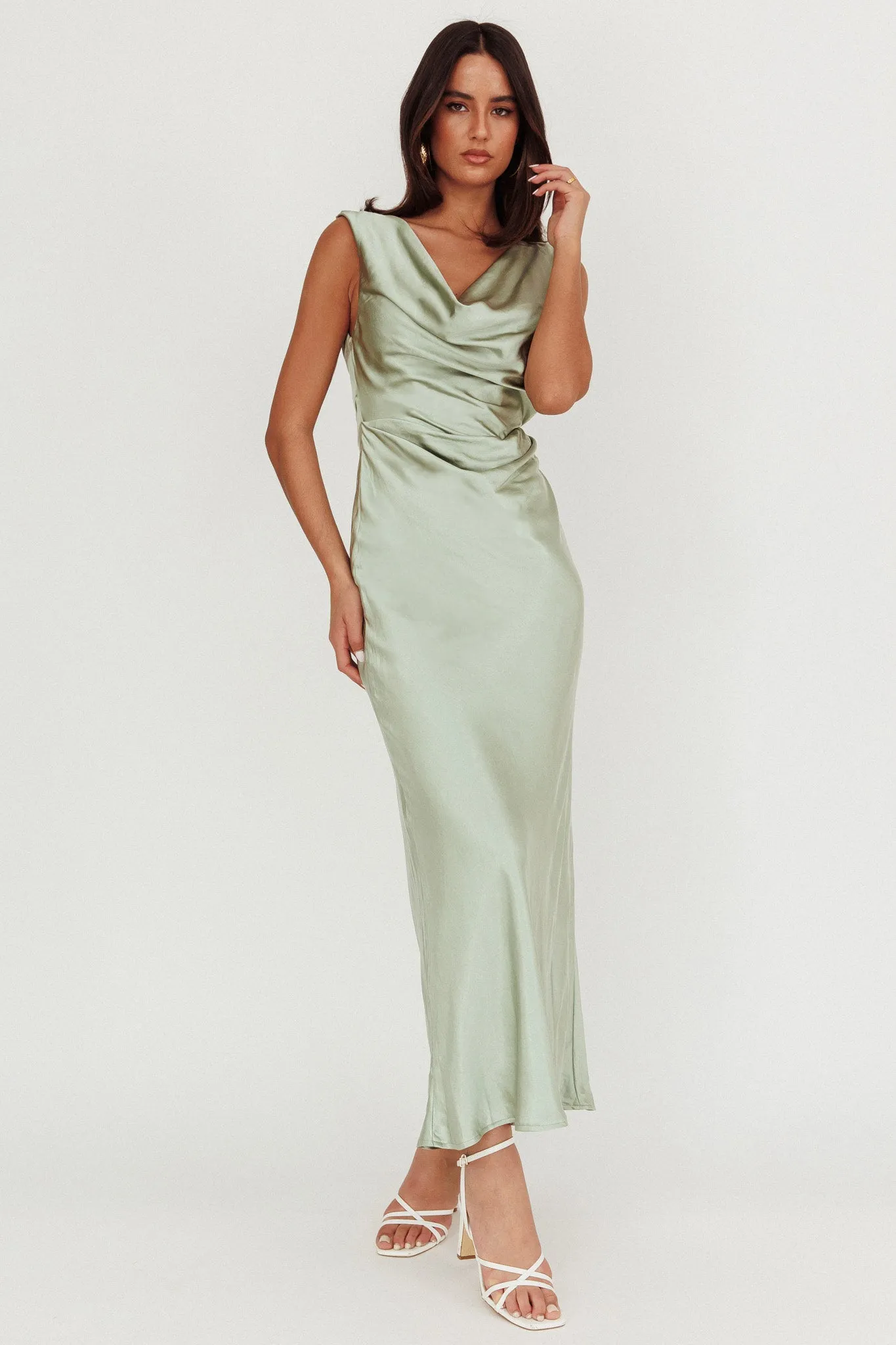 Chills Cowl Neck Satin Maxi Dress Sage sold by Selfie Leslie product image thumbnail 3