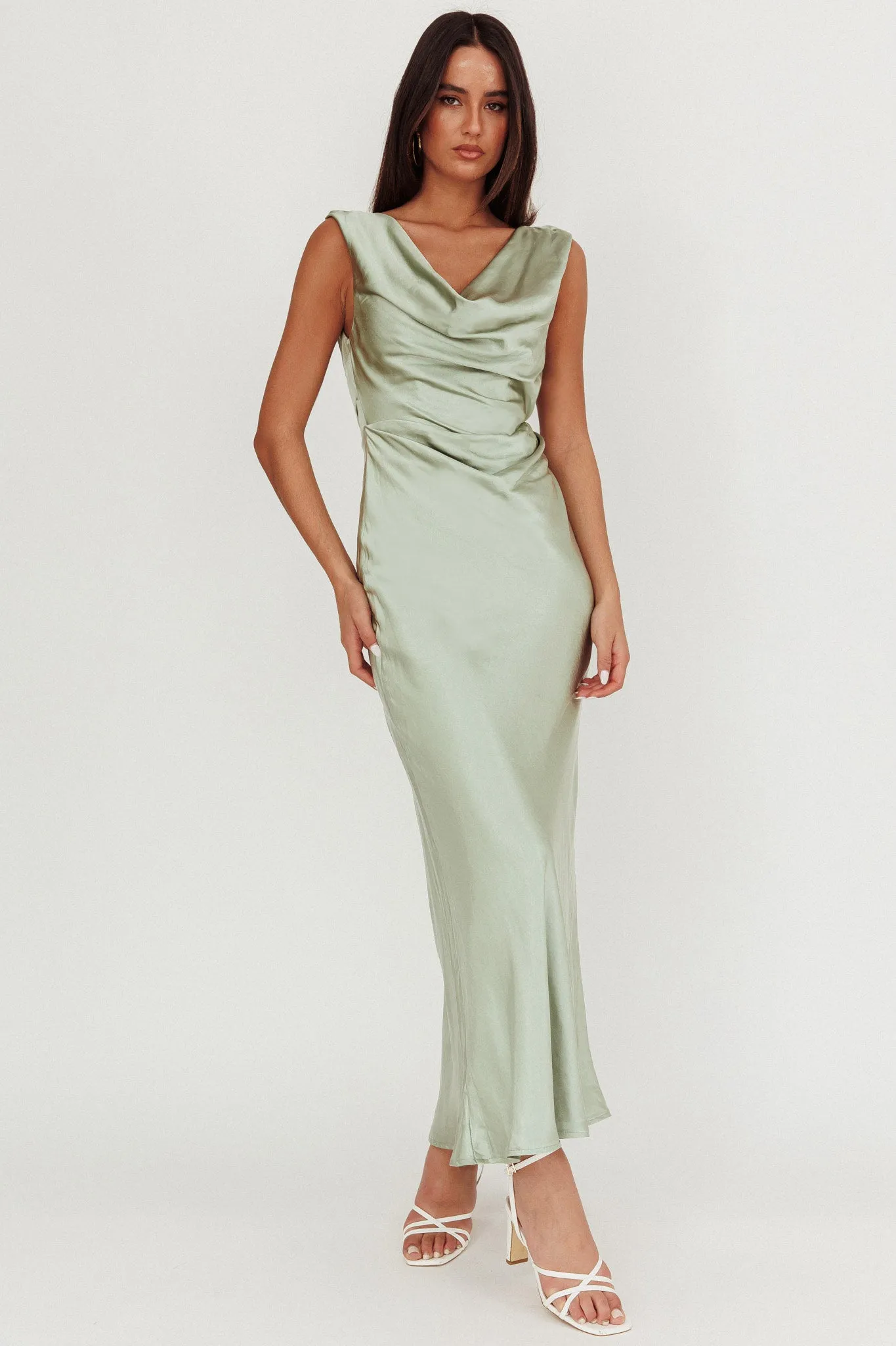 Chills Cowl Neck Satin Maxi Dress Sage sold by Selfie Leslie product image thumbnail 5