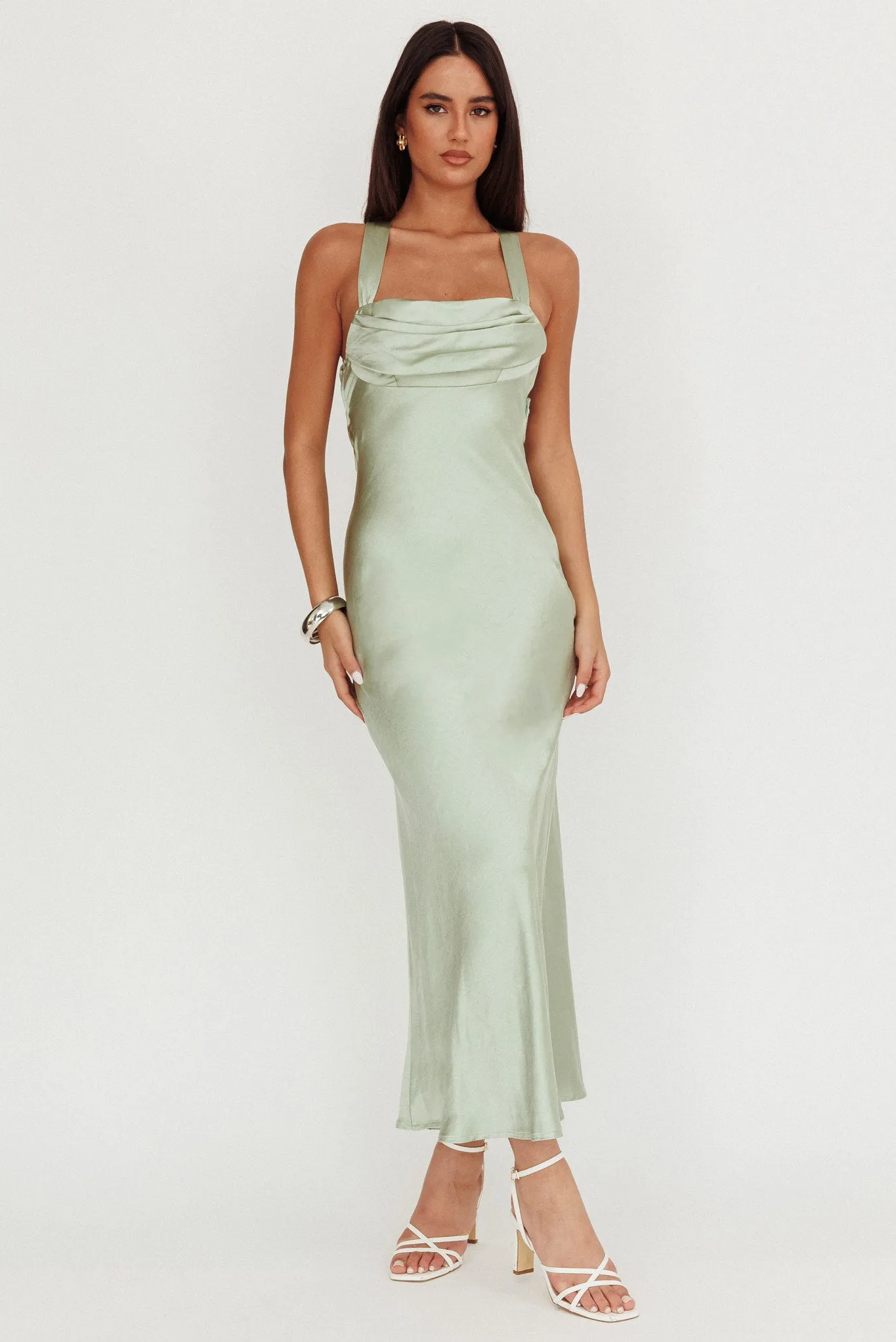 Favorite Part Crossover Back Satin Maxi Dress Sage sold by Selfie Leslie product image thumbnail 3