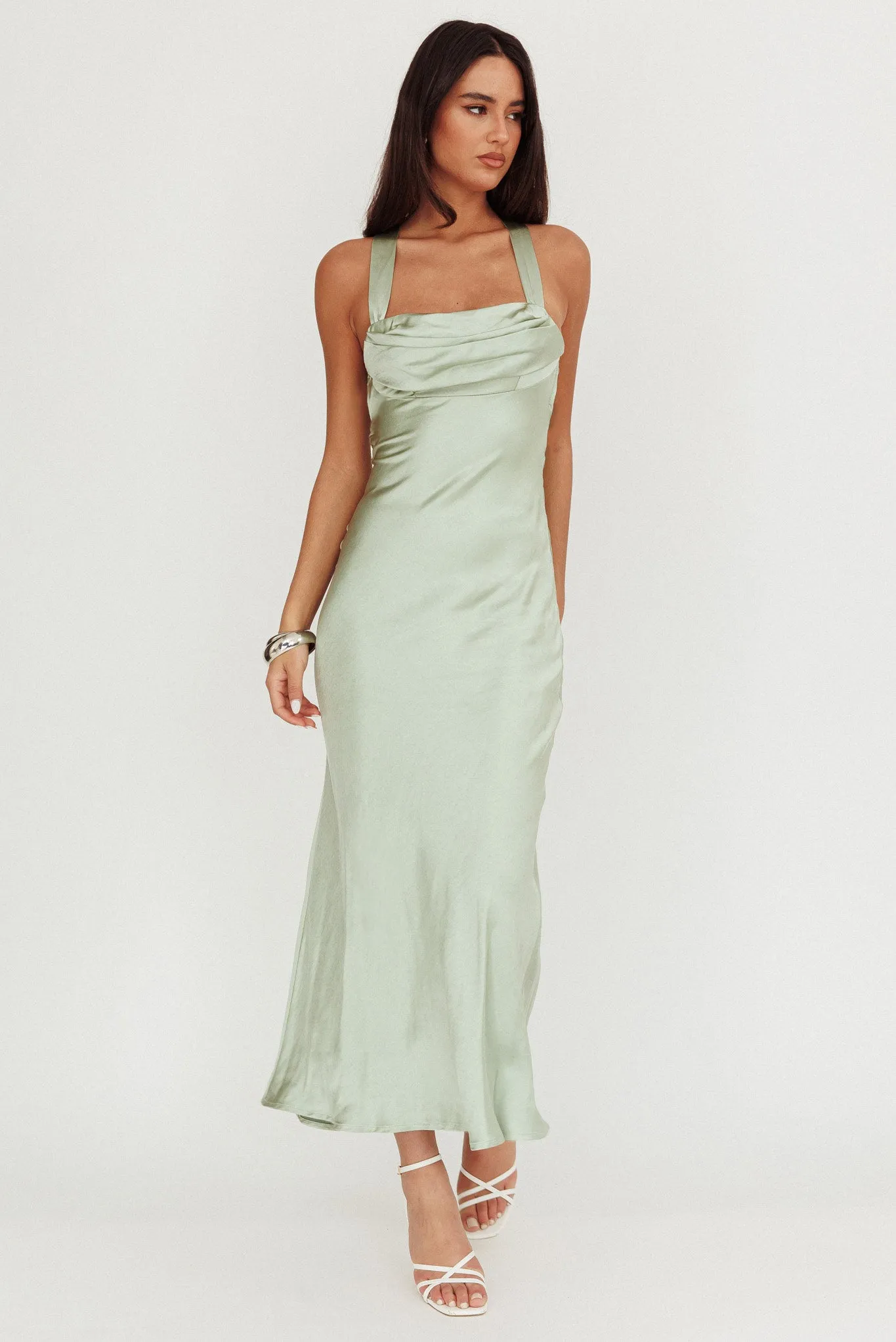 Favorite Part Crossover Back Satin Maxi Dress Sage sold by Selfie Leslie product image thumbnail 5