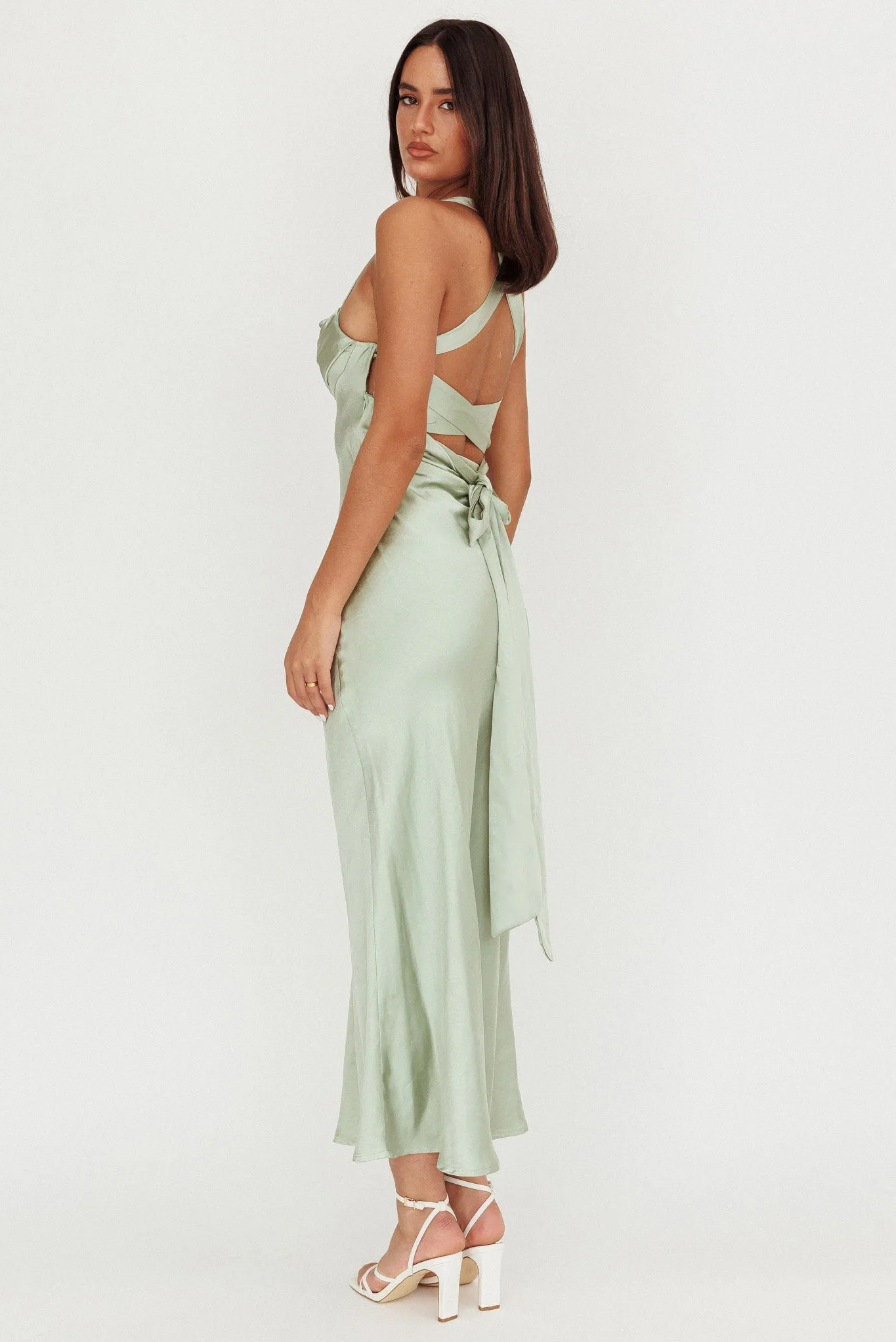 Favorite Part Crossover Back Satin Maxi Dress Sage sold by Selfie Leslie product image thumbnail 2