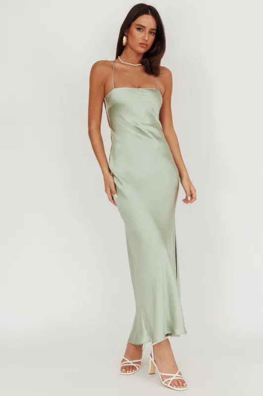 Dolce Life Backless Satin Maxi Dress Sage sold by Selfie Leslie