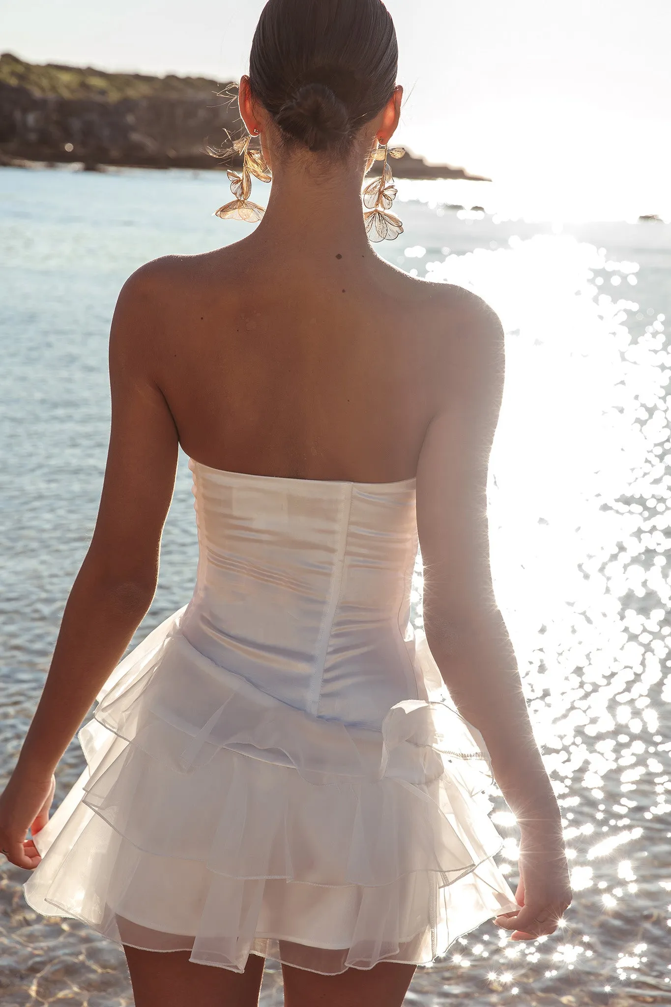 Bless Strapless Organza Ruffle Mini Dress Cream sold by Selfie Leslie product image thumbnail 3