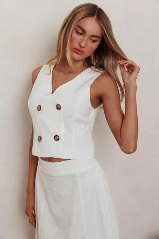 Payday Sleeveless Double Breasted Vest Top Off White sold by Selfie Leslie