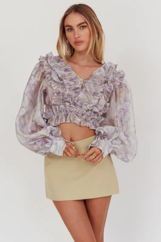 Forever Young Balloon Sleeves Cropped Blouse Purple Multi sold by Selfie Leslie