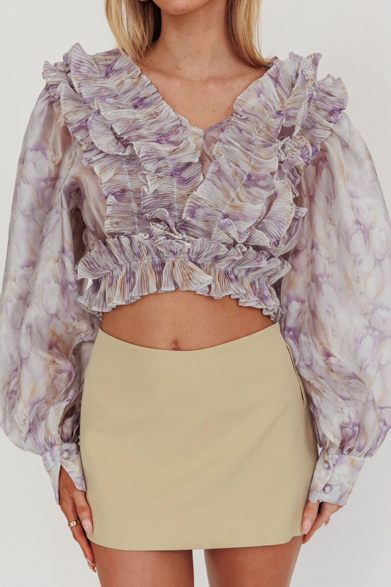 Forever Young Balloon Sleeves Cropped Blouse Purple Multi sold by Selfie Leslie product image thumbnail 4