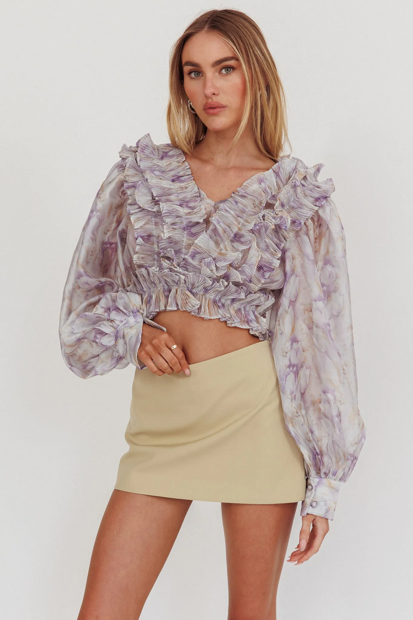 Forever Young Balloon Sleeves Cropped Blouse Purple Multi sold by Selfie Leslie product image thumbnail 5