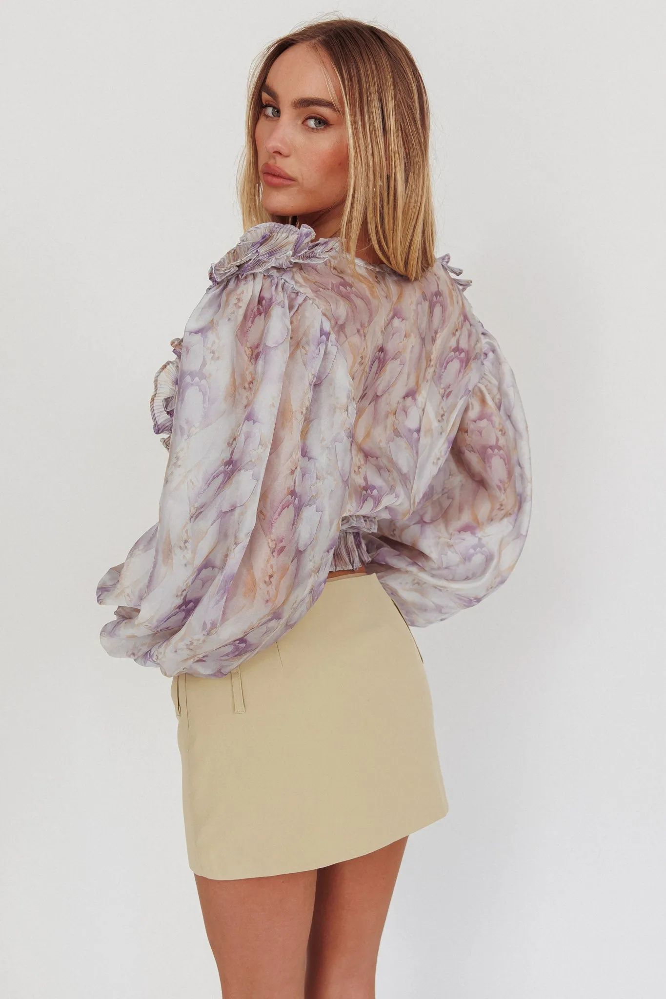 Forever Young Balloon Sleeves Cropped Blouse Purple Multi sold by Selfie Leslie product image thumbnail 2