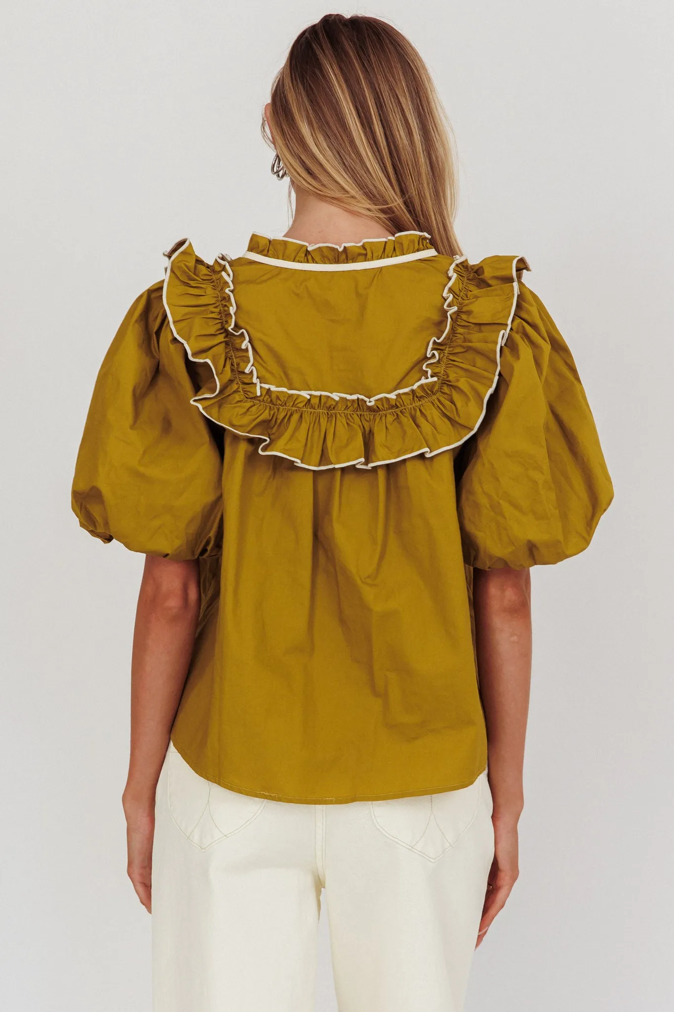 Remarkable Puff Sleeve Tied Neck Top Olive sold by Selfie Leslie product image thumbnail 2