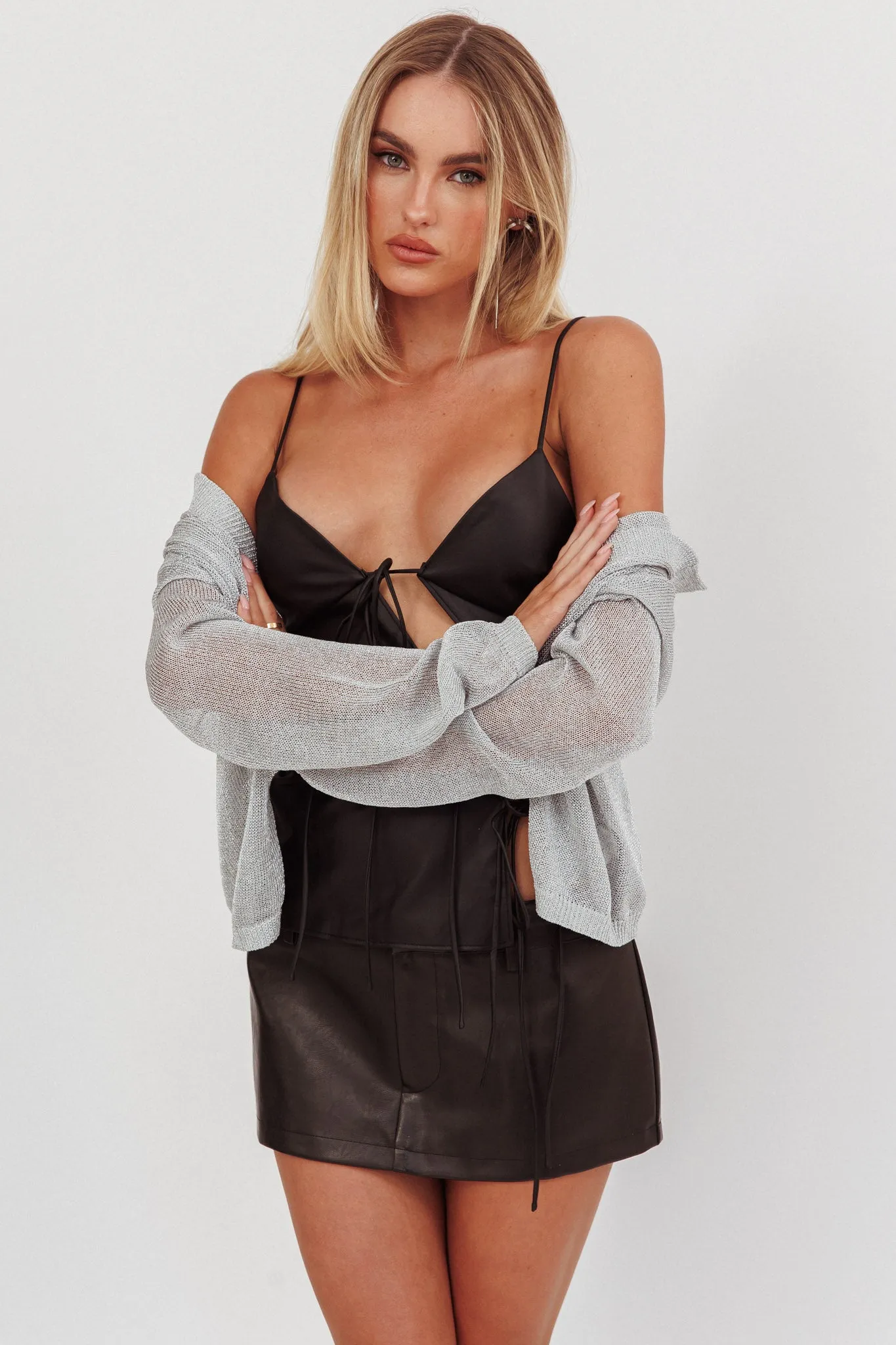 Kali Metallic Knit Cardigan Silver sold by Selfie Leslie