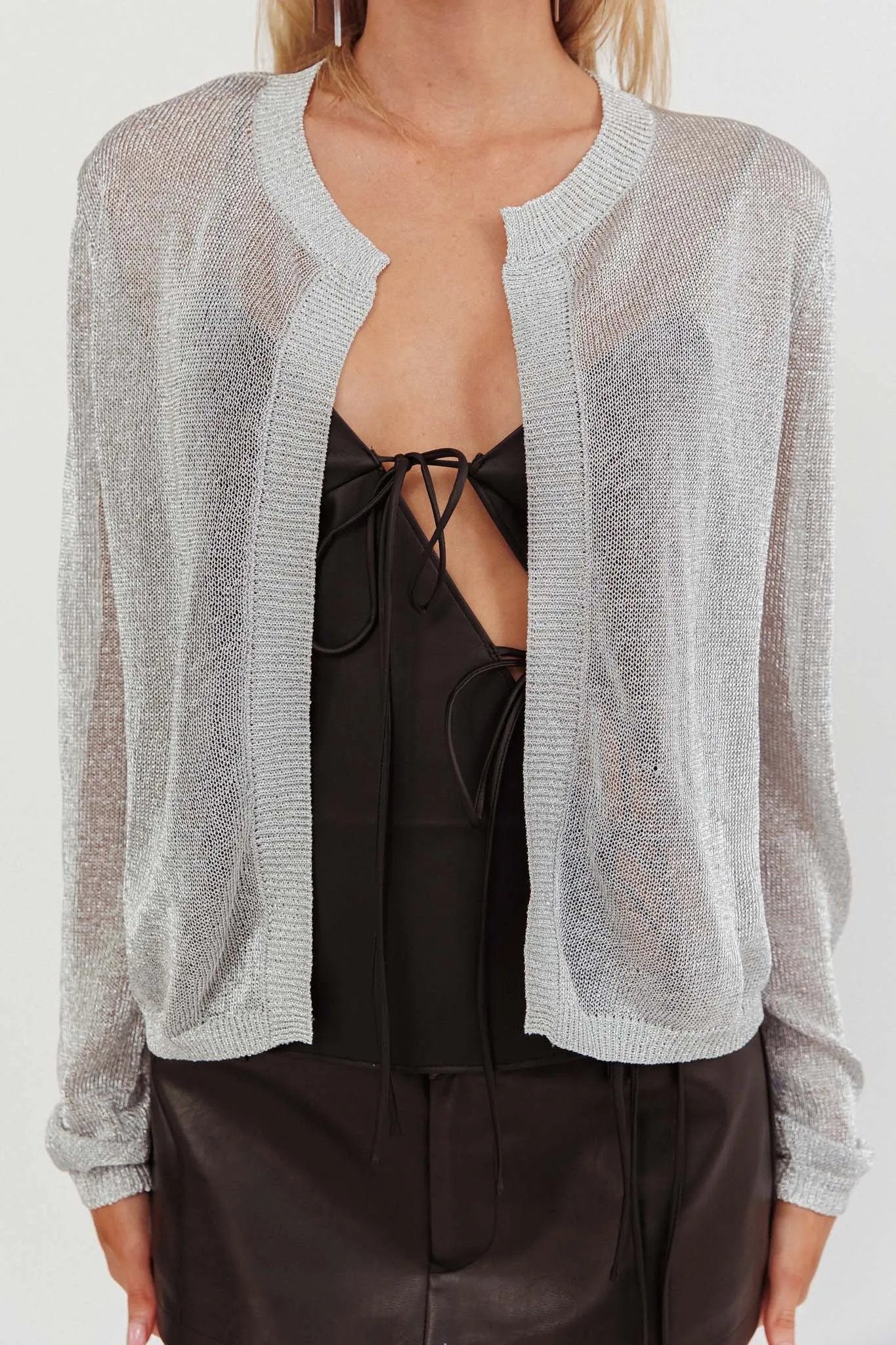Kali Metallic Knit Cardigan Silver sold by Selfie Leslie product image thumbnail 4