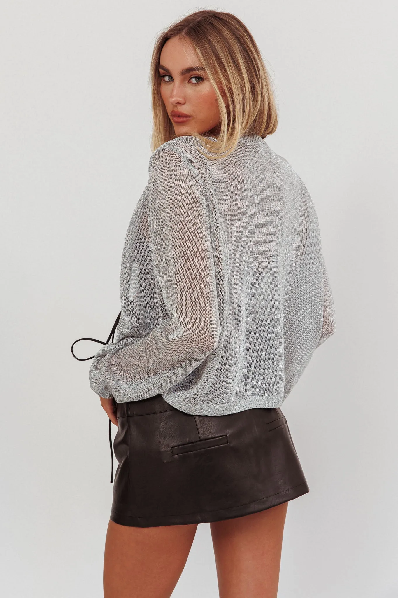 Kali Metallic Knit Cardigan Silver sold by Selfie Leslie product image thumbnail 3