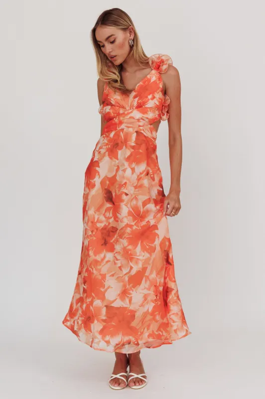 Madara Lace-Up Back Maxi Dress Orange sold by Selfie Leslie