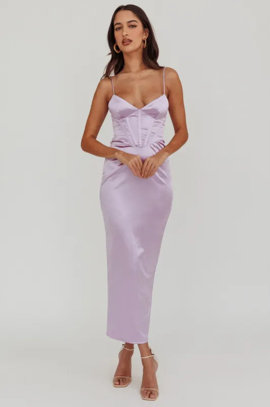 Seraya Lace-Up Back Satin Maxi Dress Lilac sold by Selfie Leslie