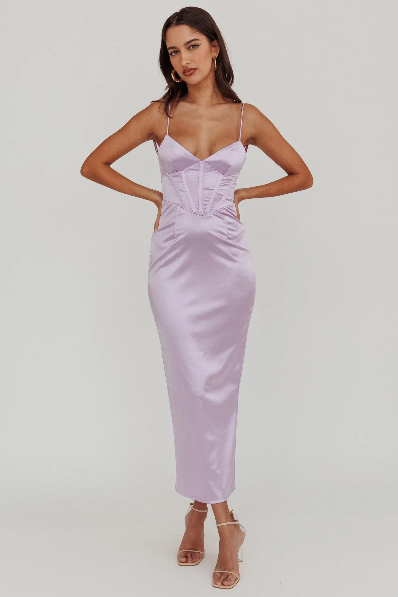 Seraya Lace-Up Back Satin Maxi Dress Lilac sold by Selfie Leslie product image thumbnail 5