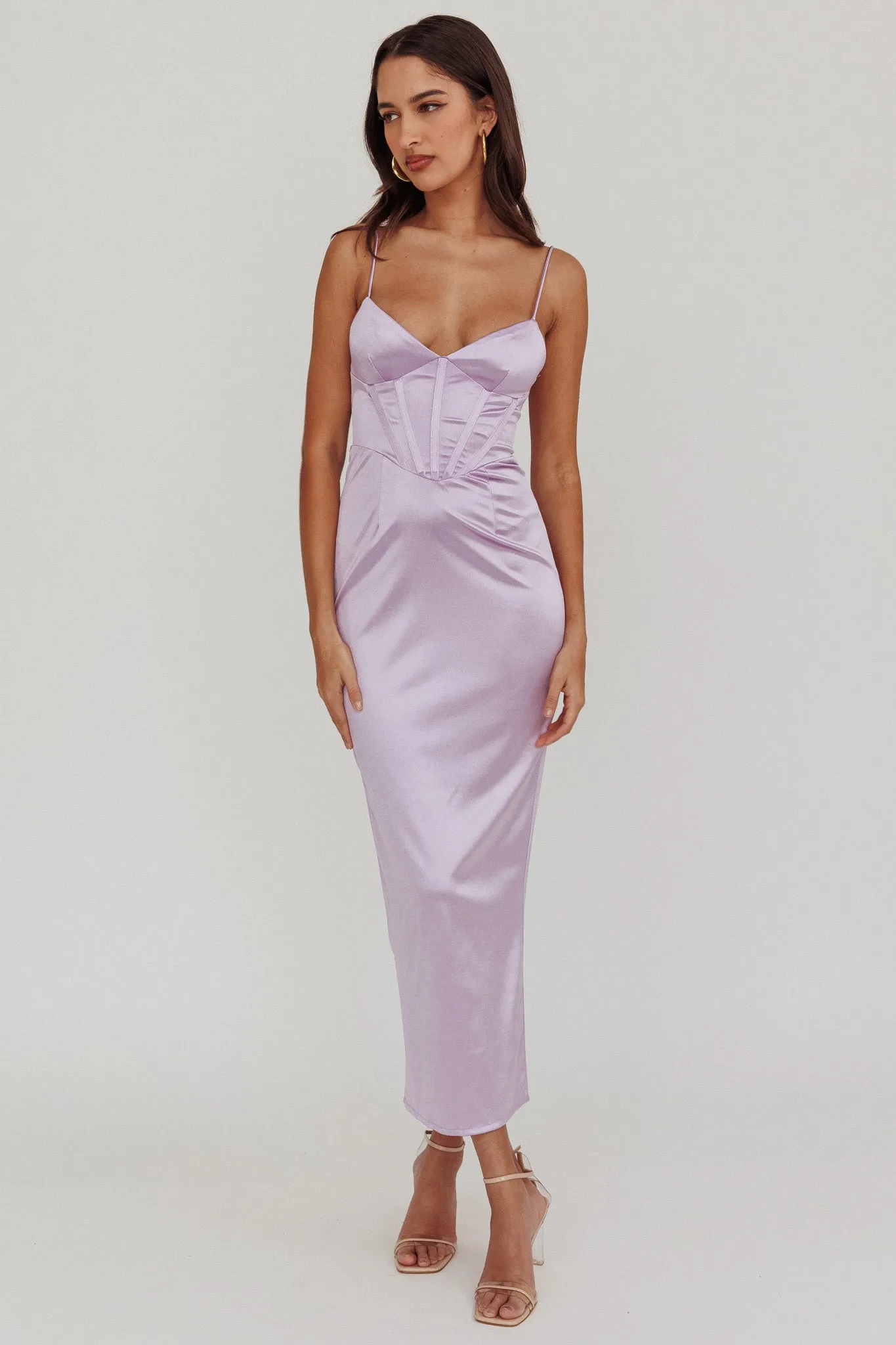 Seraya Lace-Up Back Satin Maxi Dress Lilac sold by Selfie Leslie product image thumbnail 3