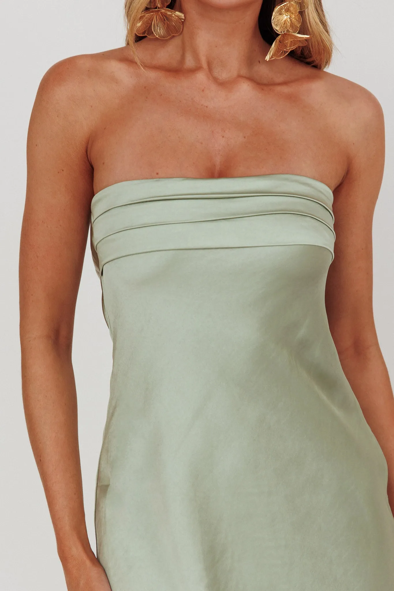 Kona Strapless Pleated Bust Satin Maxi Dress Sage sold by Selfie Leslie product image thumbnail 4