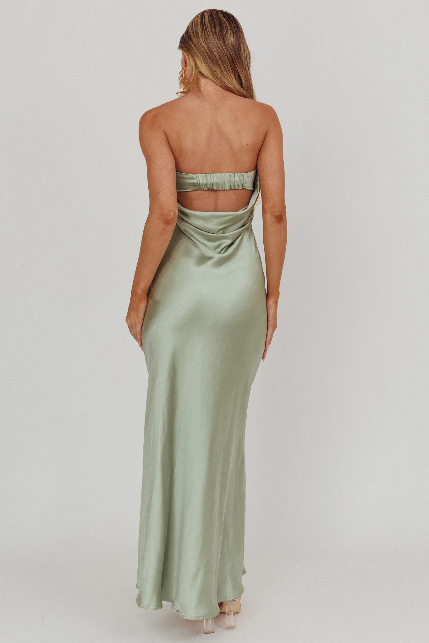Kona Strapless Pleated Bust Satin Maxi Dress Sage sold by Selfie Leslie product image thumbnail 2
