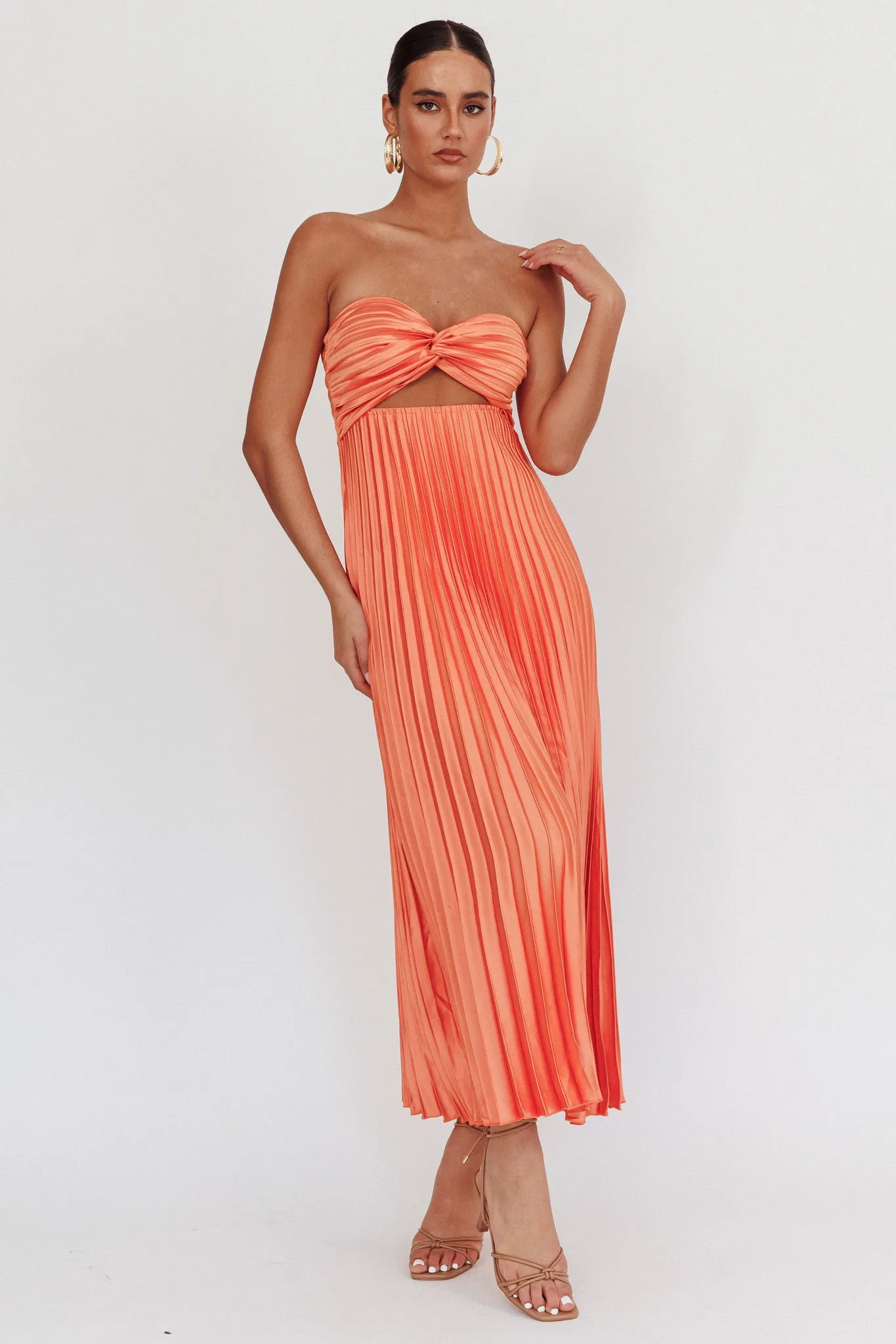 Wicked Games Strapless Pleated Maxi Dress Orange sold by Selfie Leslie product image thumbnail 5