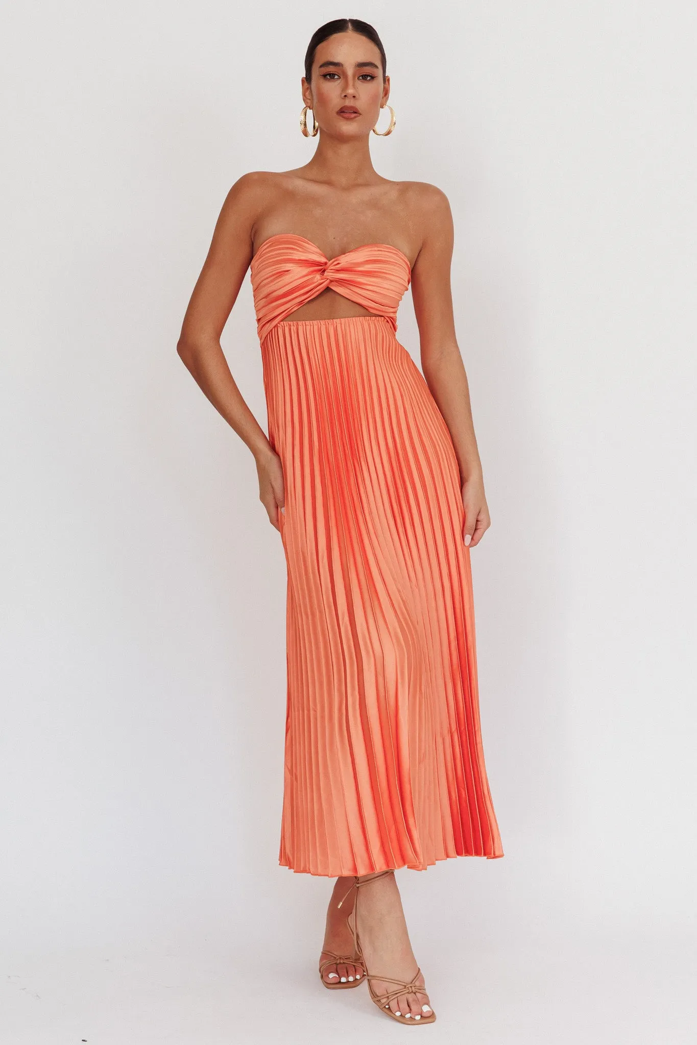 Wicked Games Strapless Pleated Maxi Dress Orange sold by Selfie Leslie product image thumbnail 3