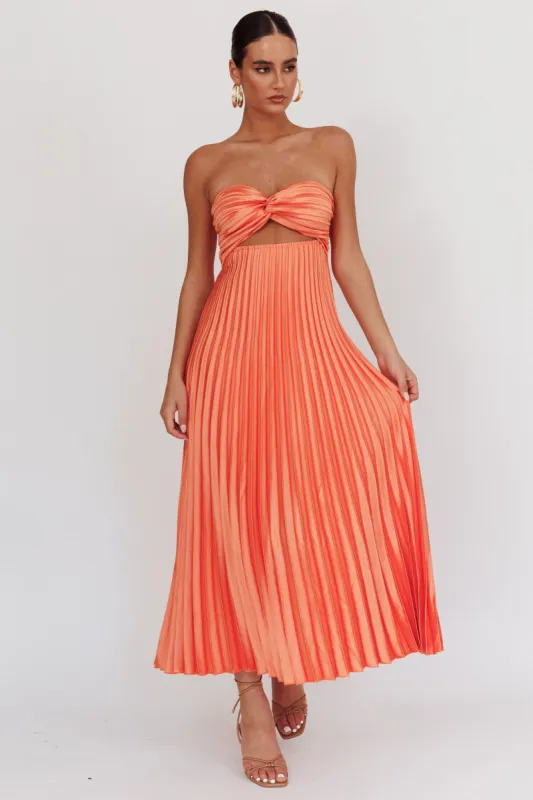 Wicked Games Strapless Pleated Maxi Dress Orange sold by Selfie Leslie