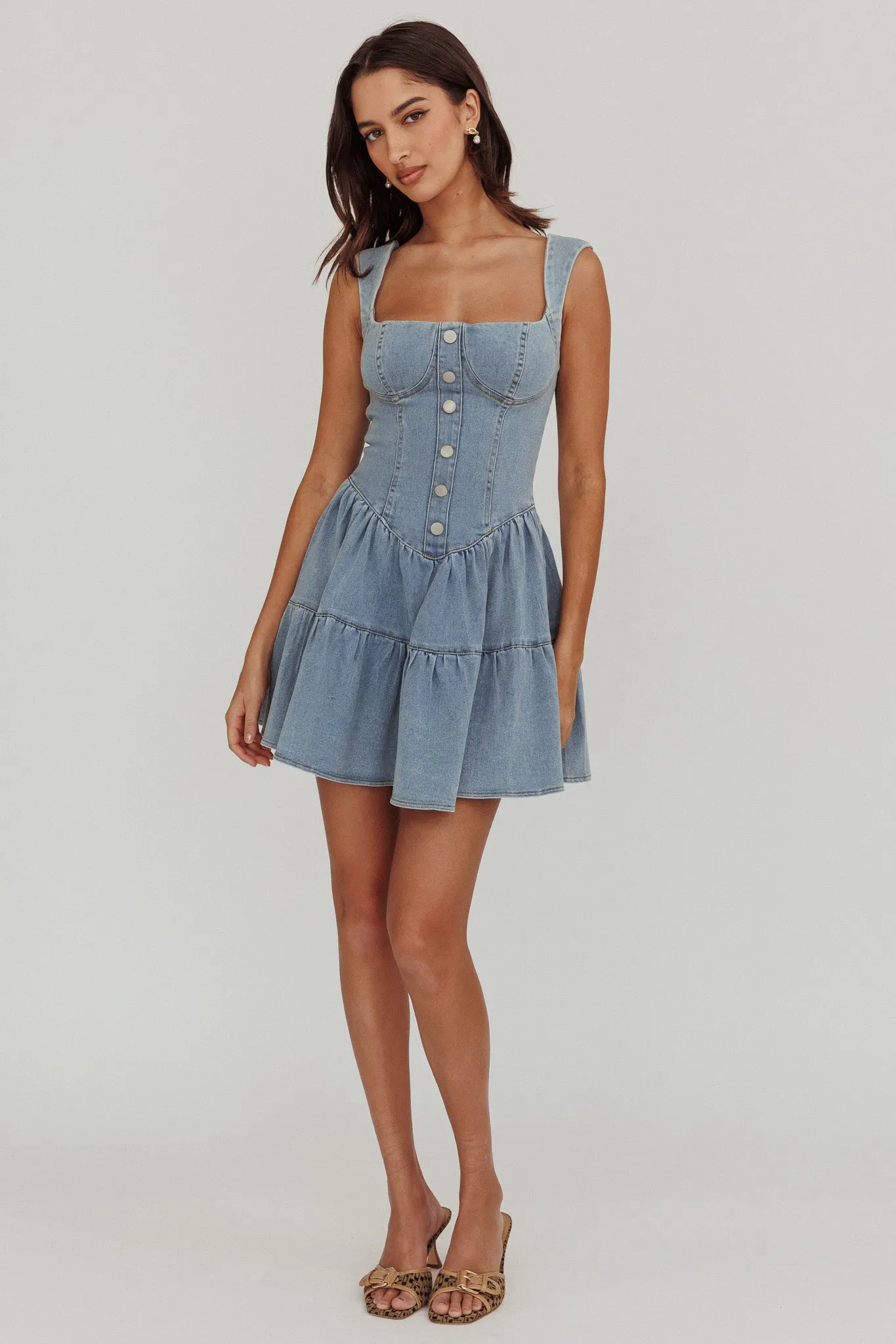 Deep Dive Square Neck Mini Dress Denim sold by Selfie Leslie product image thumbnail 3