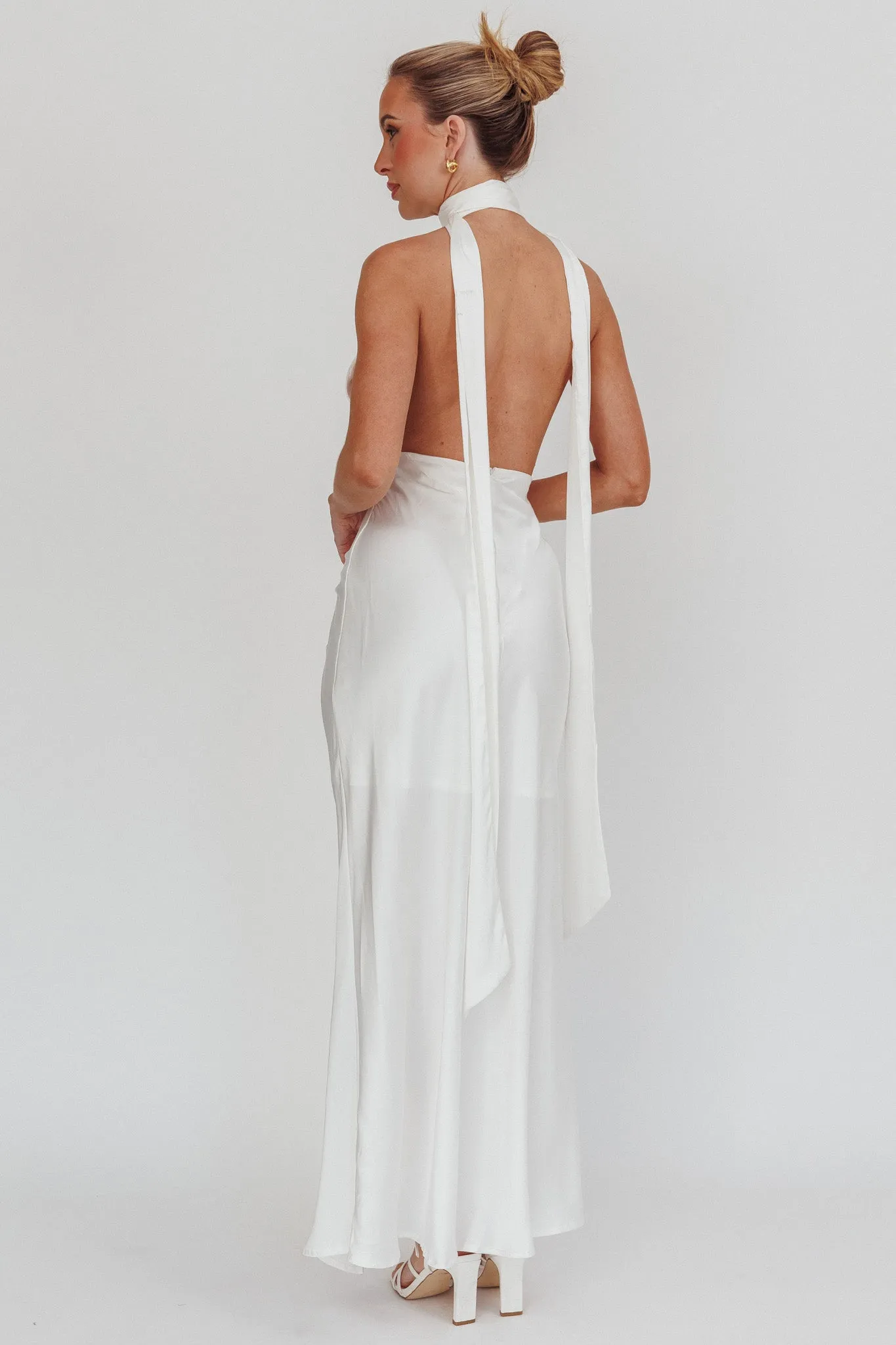 Italia Azure Halterneck Rosette Maxi Dress Oyster sold by Selfie Leslie product image thumbnail 2