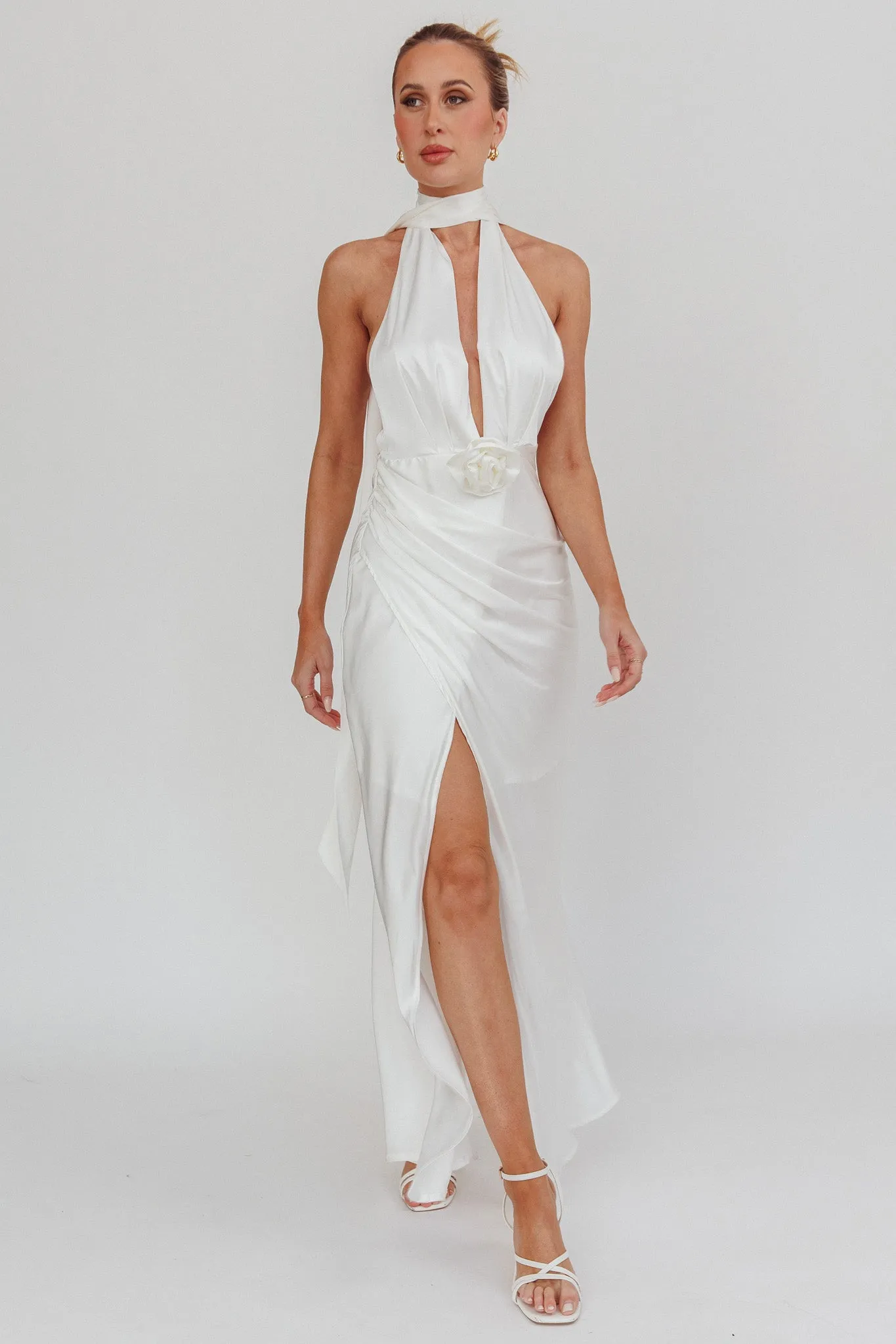 Italia Azure Halterneck Rosette Maxi Dress Oyster sold by Selfie Leslie product image thumbnail 3