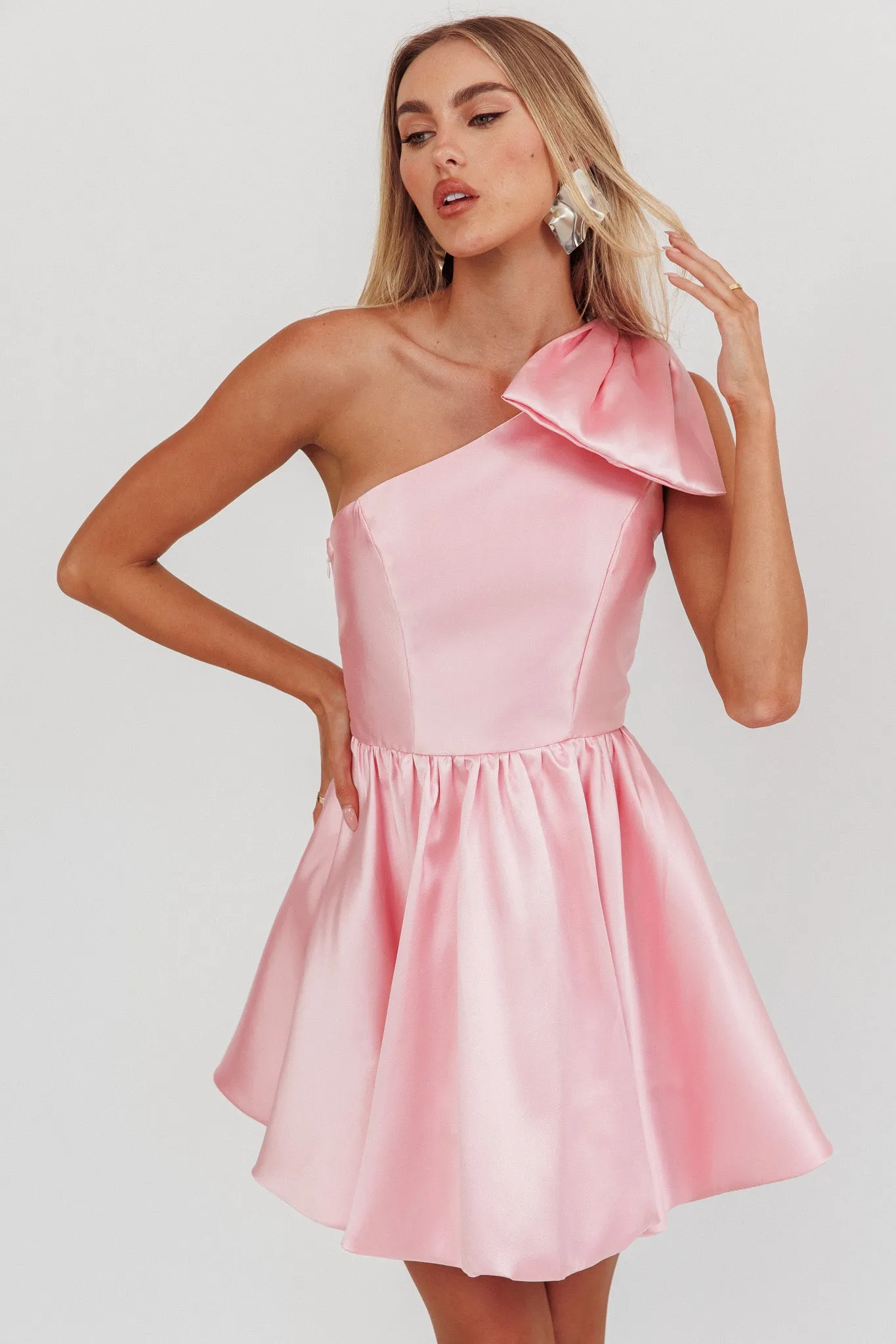 Athens Shoulder Bow Bubble Hem Mini Dress Blush sold by Selfie Leslie product image thumbnail 5