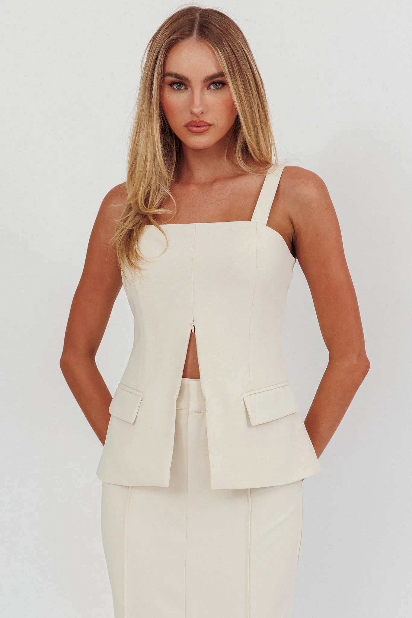 Like I Do Front Zip Sleeveless Top Cream sold by Selfie Leslie product image thumbnail 5