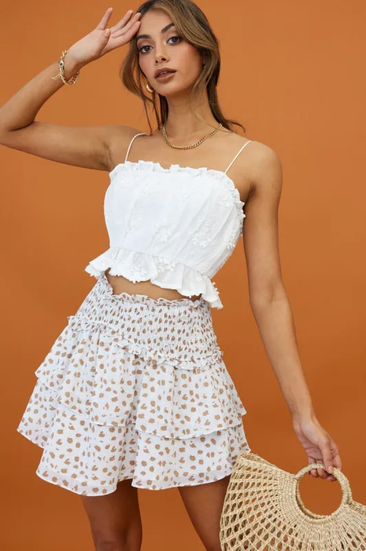 Sylvie Shirred Waist Layered Mini Skirt White sold by Selfie Leslie